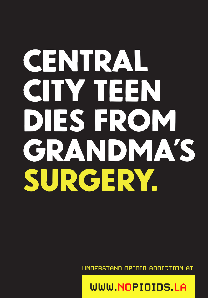 poster with type on black background reading central city teen dies from grandma's surgery