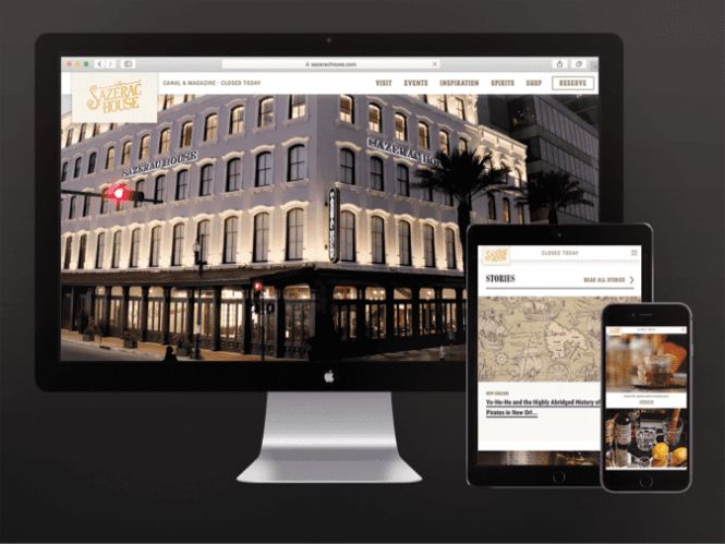 mockup of the sazerac house website on a desktop, tablet, and mobile device